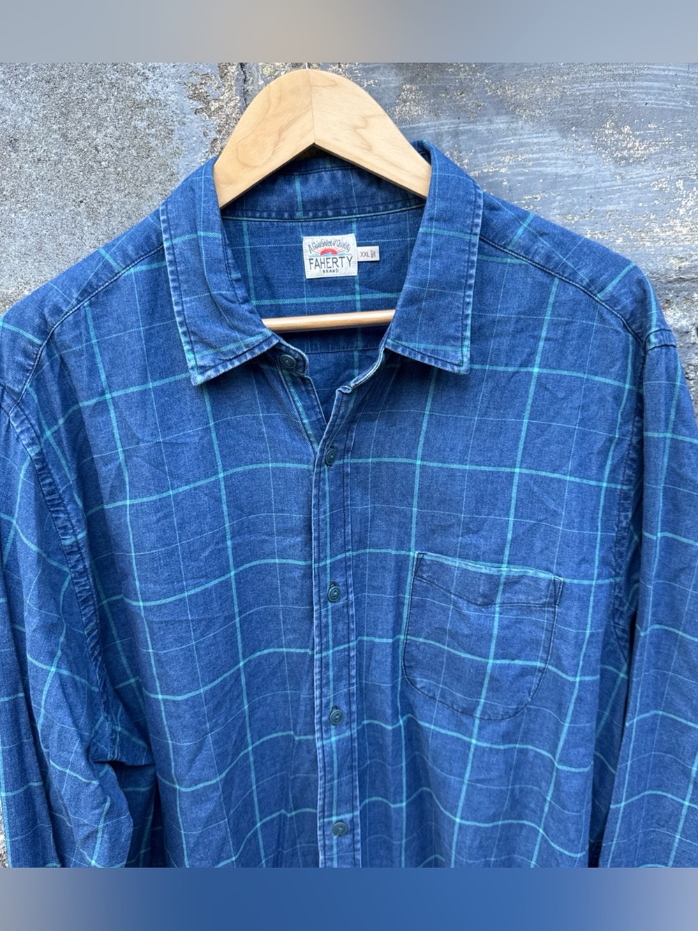 Faherty Shirt Mens XXL Blue Button Up Organic Cotton Outdoor Plaid